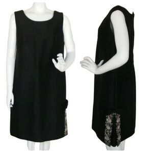 Vintage Evening Dress, L, Shift, Beaded Bow Hem, Black, Sleeveless